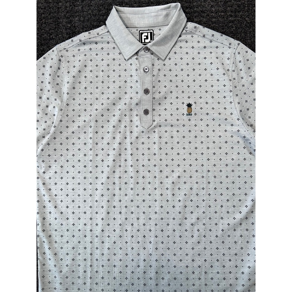 FootJoy Mens Athletic Fit Golf Polo Grey Geometric Pineapple 1916 Logo 27996 M